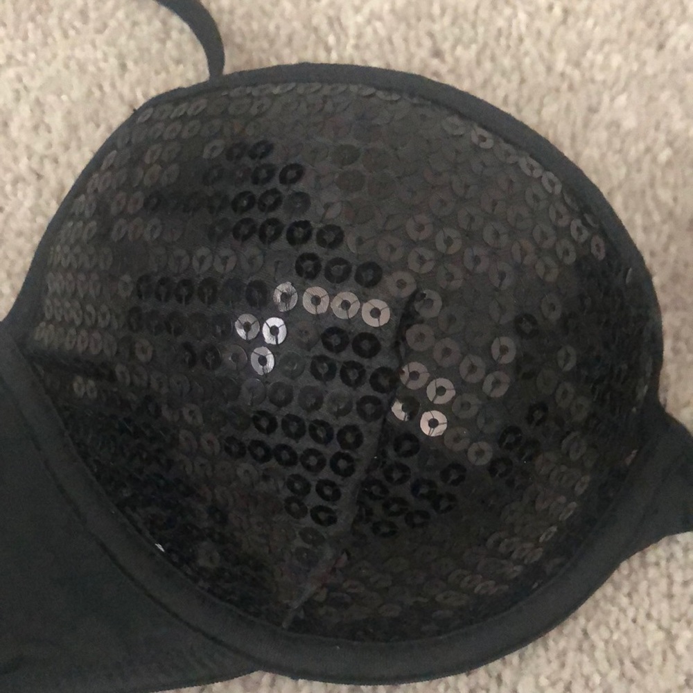 Black padded push-up sequin bra